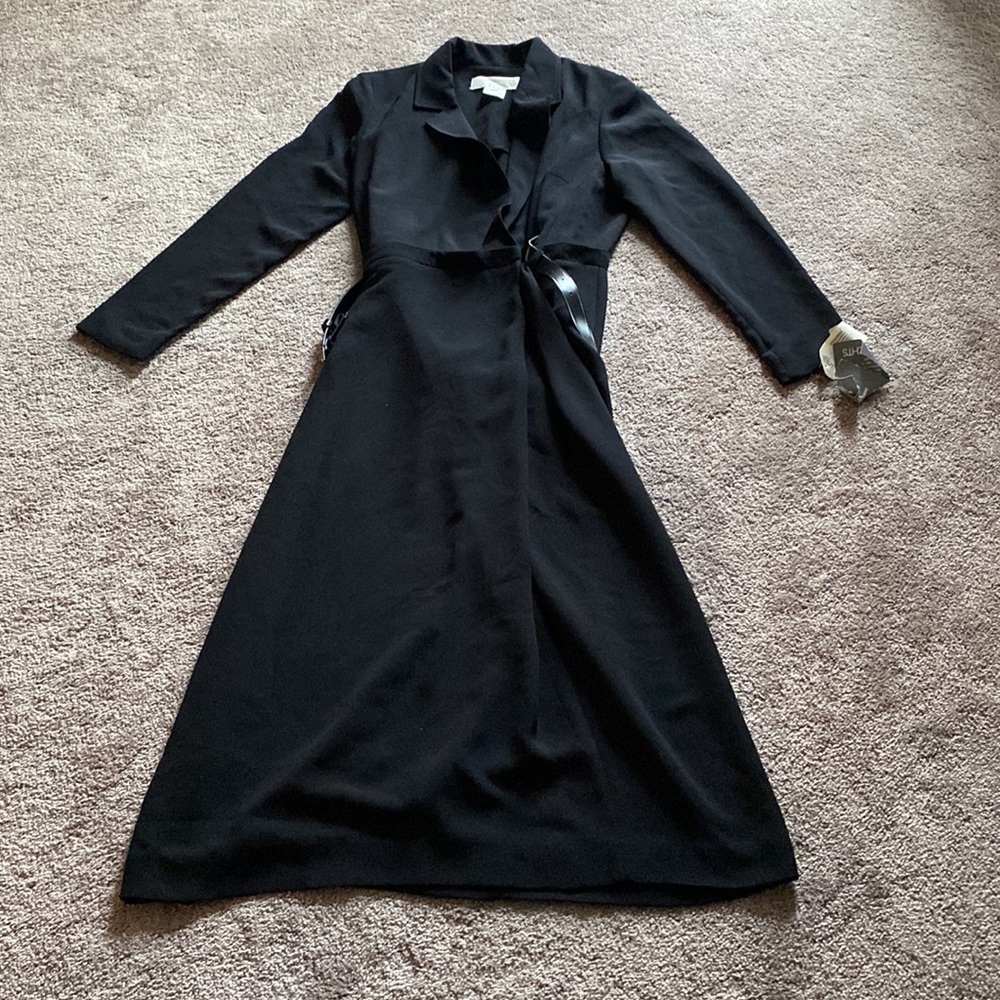 Jones New York Black Long Sleeve Belted Trench Coat Dress SIZE 12